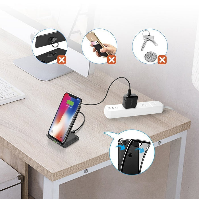 Безжично зарядно Choetech T524-S, Qi, 10W, със стойка, USB към Micro USB кабел, черен