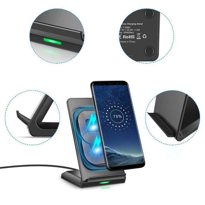Безжично зарядно Choetech T524-S, Qi, 10W, със стойка, USB към Micro USB кабел, черен