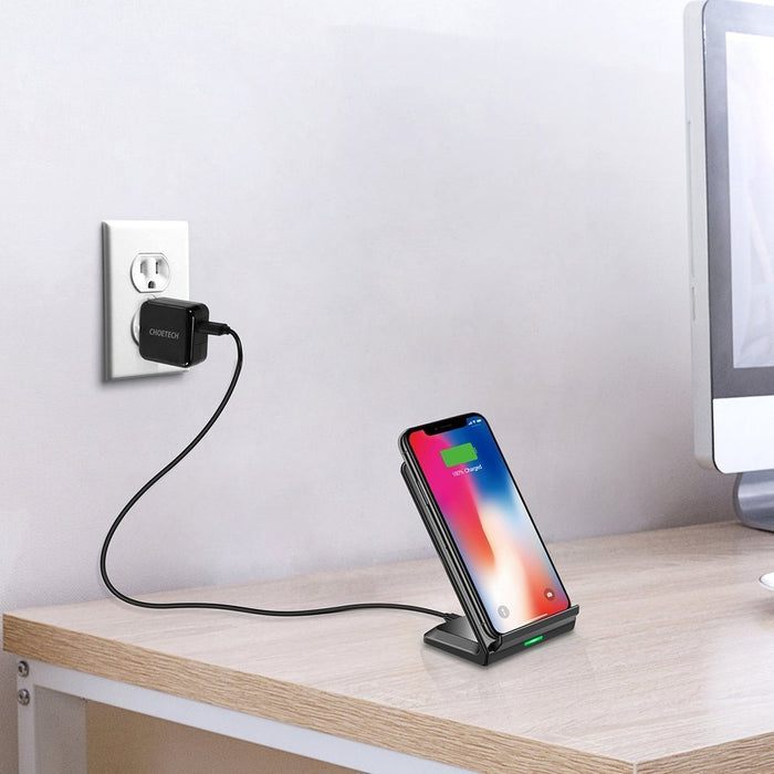Безжично зарядно Choetech T524-S, Qi, 10W, със стойка, USB към Micro USB кабел, черен