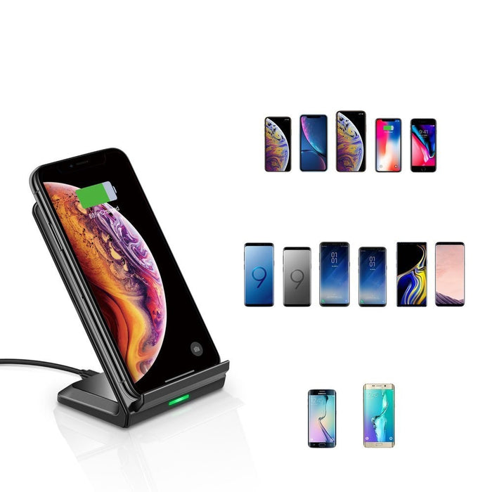 Безжично зарядно Choetech T524-S, Qi, 10W, със стойка, USB към Micro USB кабел, черен