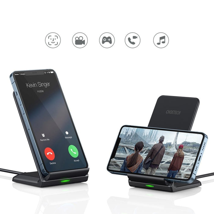 Безжично зарядно Choetech T524-S, Qi, 10W, със стойка, USB към Micro USB кабел, черен