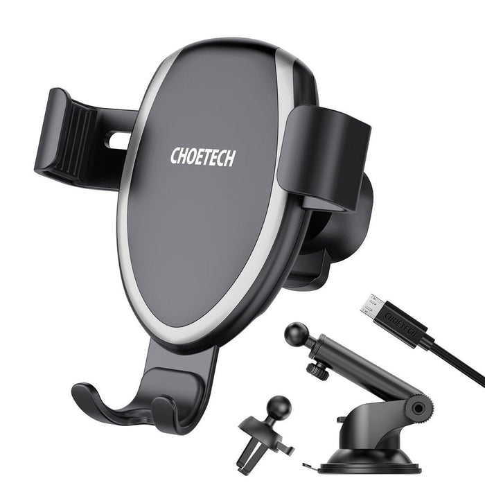 Безжично зарядно и стойка Choetech, T536-S, 10W / 7.5W / 5W, За телефон за автомобил, С вендузата, Черен