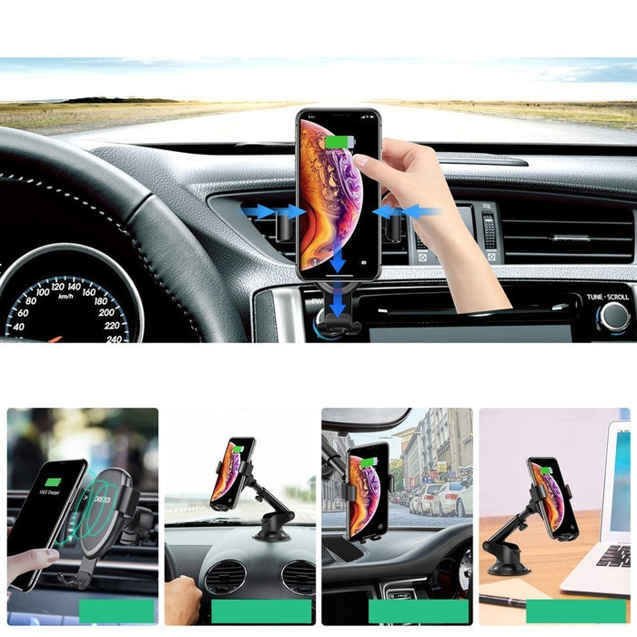 Безжично зарядно и стойка Choetech, T536-S, 10W / 7.5W / 5W, За телефон за автомобил, С вендузата, Черен