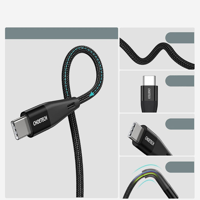 Кабел Choetech XCC-1004-BK, USB-C към USB-C, Power Delivery, 60W, 2m, черен