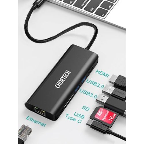 Хъб Choetech HUB-M05, USB-C, 6в1, 100W, PD, черен