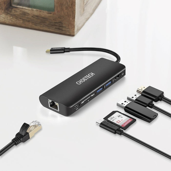 Хъб Choetech HUB-M05, USB-C, 6в1, 100W, PD, черен