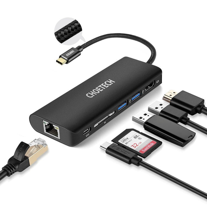 Хъб Choetech HUB-M05, USB-C, 6в1, 100W, PD, черен