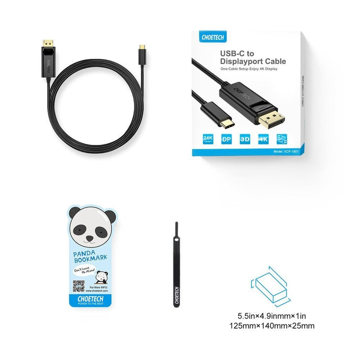Кабел Choetech XCP-1801, USB-C - Displayport, 1.8 м, Черен