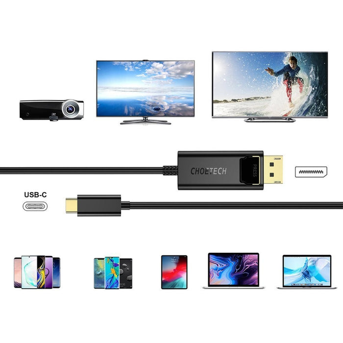 Кабел Choetech XCP-1801, USB-C - Displayport, 1.8 м, Черен