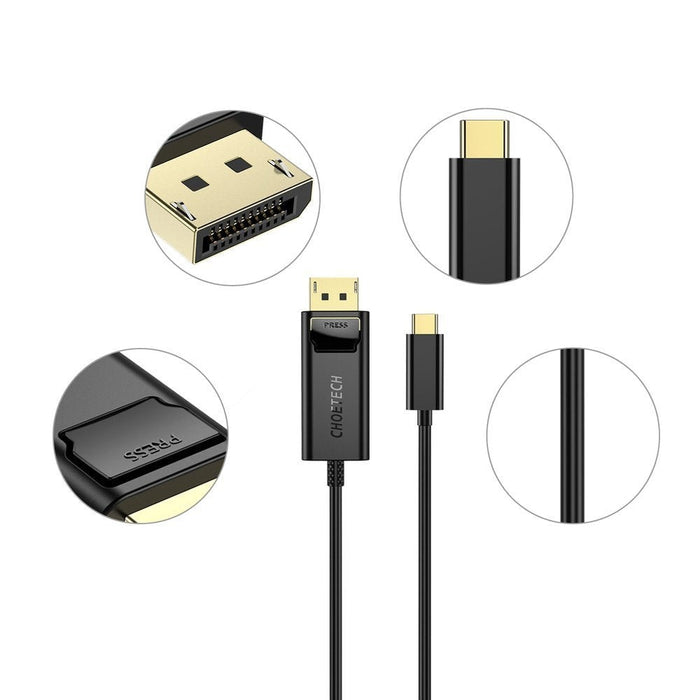 Кабел Choetech XCP-1801, USB-C - Displayport, 1.8 м, Черен