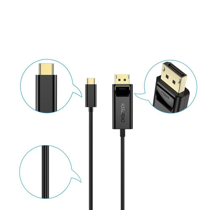 Кабел Choetech XCP-1801, USB-C - Displayport, 1.8 м, Черен
