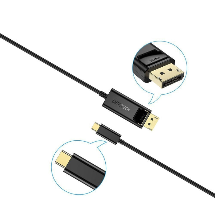 Кабел Choetech XCP-1801, USB-C - Displayport, 1.8 м, Черен