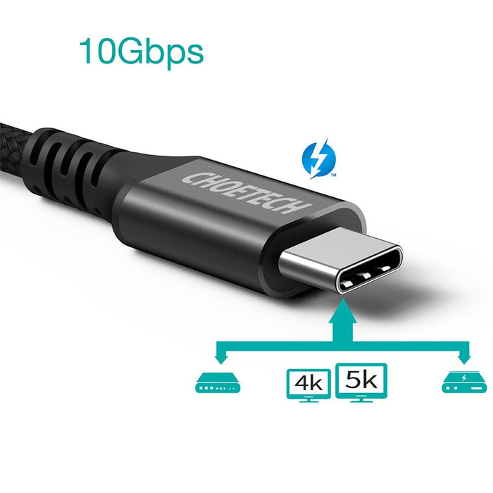 Кабел Choetech XCC-1007, USB-C към USB-C, 3.1 Gen 2, 100W, Power Delivery, 2m, черен