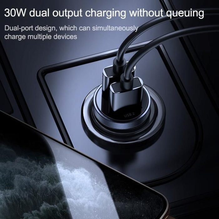 Joyroom Dual USB-A Car Charger 30W - зарядно за кола с 2xUSB-A изхода и технология за бързо зареждане (черен)