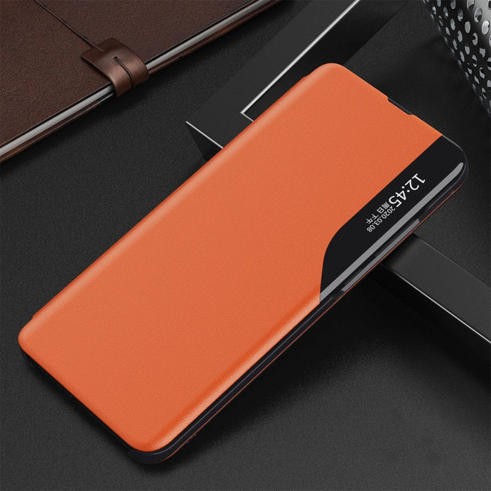 Елегантен кожен кейс-тефтерче Eco Leather View за Xiaomi Redmi Note 10 5G/Poco M3 Pro, Оранжев