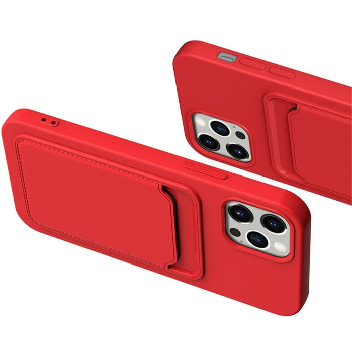 Силиконов кейс с отделение за карти HQWear за iPhone 12 Pro Max, Виненочервен
