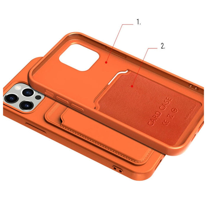 Силиконов кейс с отделение за карти HQWear за iPhone 12 Pro Max, Виненочервен