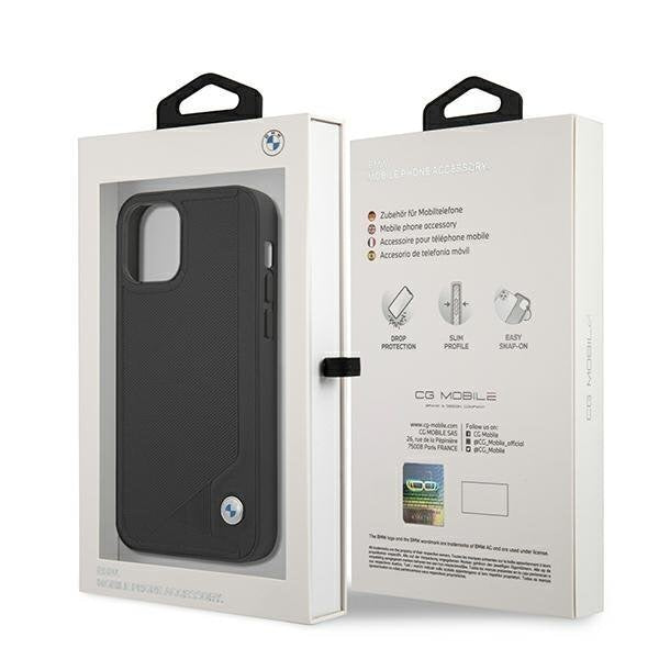 Калъф BMW BMHCP12SRCDPK Leather Deboss, за Apple iPhone 12 mini, черен
