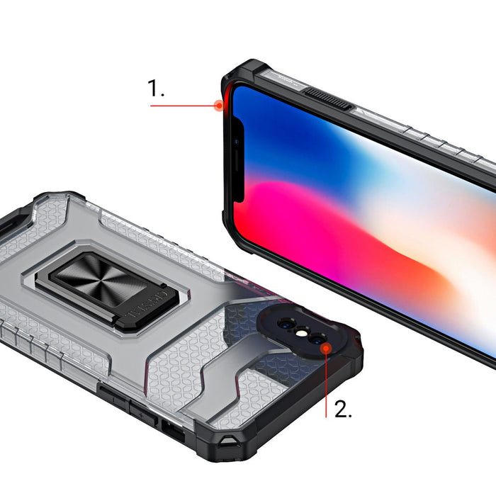 Хибриден удароустойчив кейс с пръстен против изпускане за iPhone XS Max, Черен