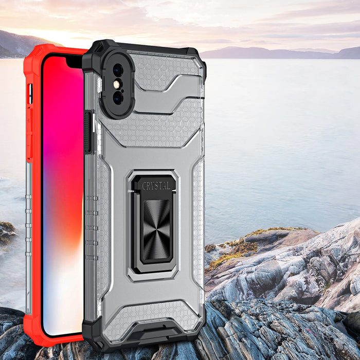 Хибриден удароустойчив кейс с пръстен против изпускане за iPhone XS Max, Черен