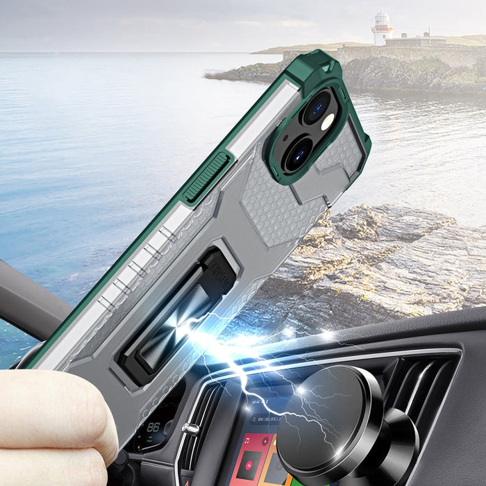 Калъф Crystal Ring Case Kickstand Tough Rugged, за iPhone 13 mini, зелен
