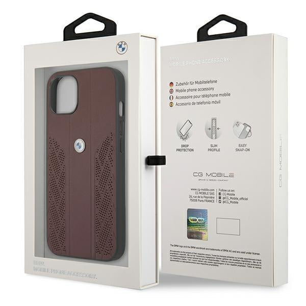 Кожен кейс BMW за iPhone 13, 6.1", Виненочервен