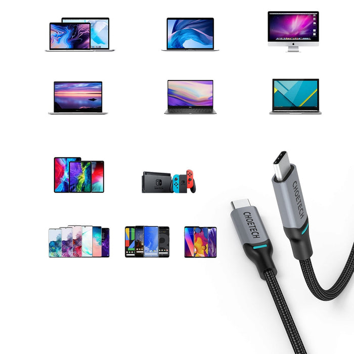 Кабел Choetech MIX00073, USB-C към USB-C, Power Delivery, 100W, 5A, 1.8m, черен