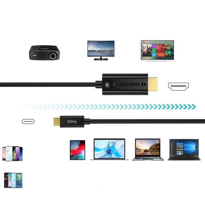 Кабел Choetech CH0019, USB-C - HDMI, 1.8 м, Черен
