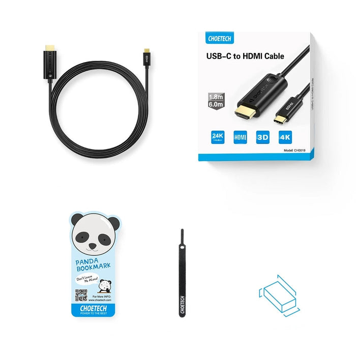 Кабел Choetech CH0019, USB-C - HDMI, 1.8 м, Черен