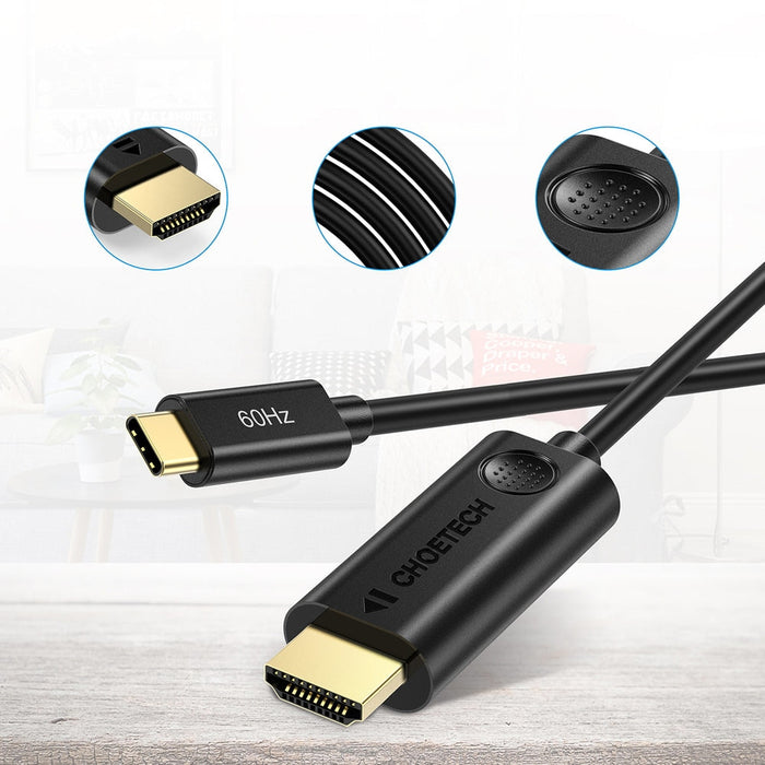 Кабел Choetech CH0019, USB-C - HDMI, 1.8 м, Черен