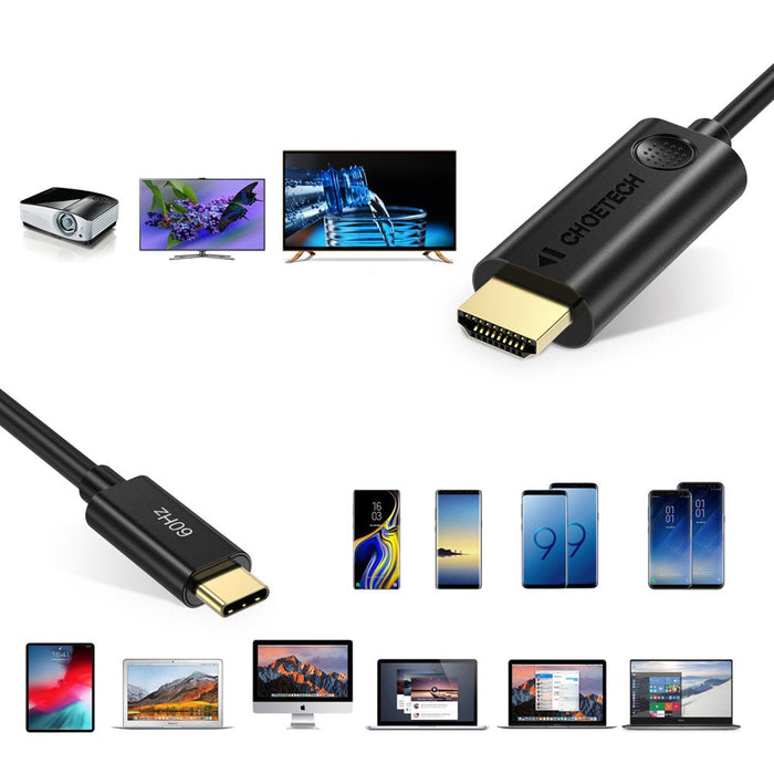 Кабел Choetech CH0019, USB-C - HDMI, 1.8 м, Черен