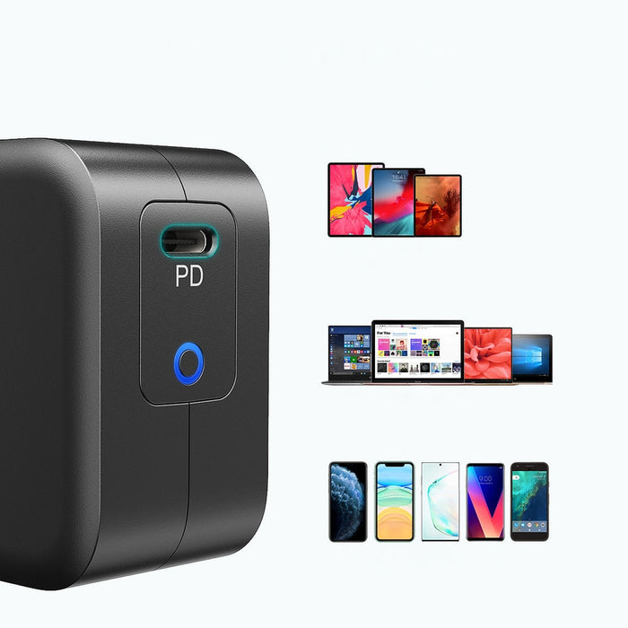 Мрежово зарядно Choetech Q6006, GaN, USB-C, 60W, Power Delivery, USB-C към USB-C, 1.8m, черен