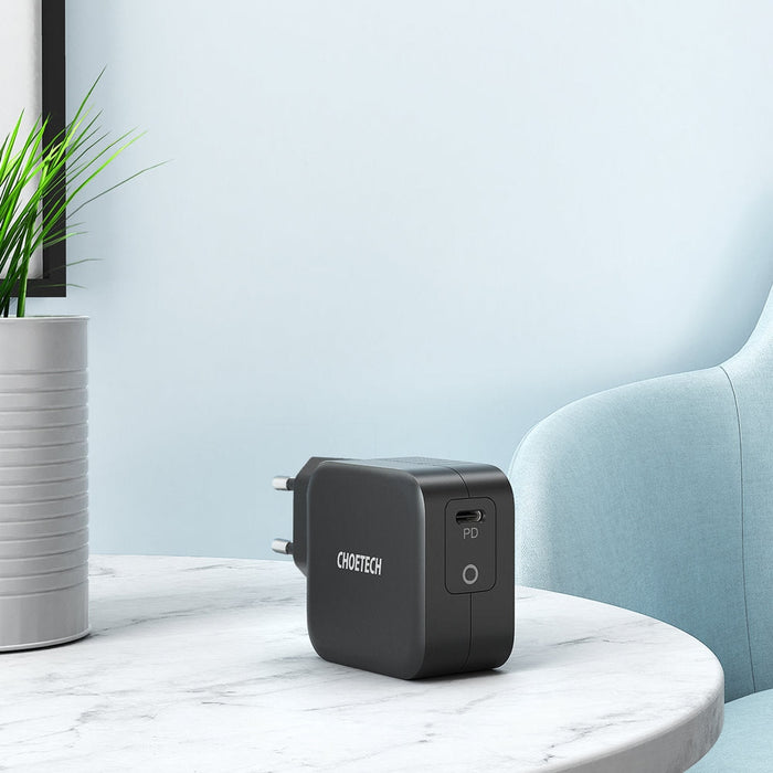 Мрежово зарядно Choetech Q6006, GaN, USB-C, 60W, Power Delivery, USB-C към USB-C, 1.8m, черен