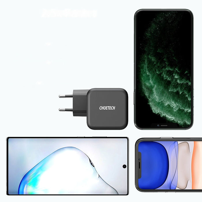 Мрежово зарядно Choetech Q6006, GaN, USB-C, 60W, Power Delivery, USB-C към USB-C, 1.8m, черен