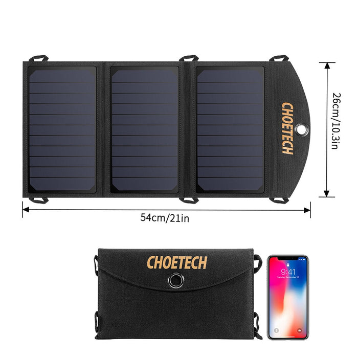Соларен панел/зарядно устройство Choetech, 19W, 2x USB, 2.4A, Черен