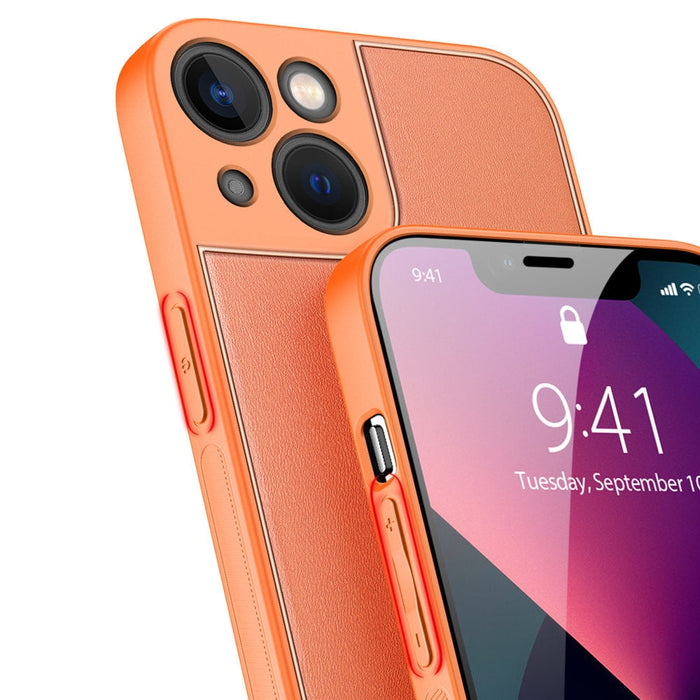 Калъф Dux Ducis Yolo от TPU и кожа за iPhone 13 mini оранжев