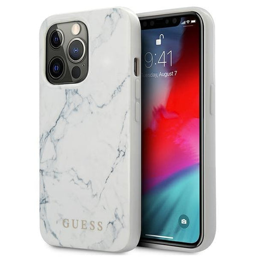 Калъф Guess GUHCP13LPCUMAWH Marble за iPhone 13 Pro / бял