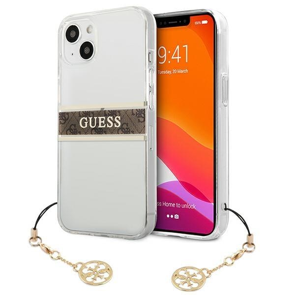 Калъф Guess GUHCP13SKB4GBR 4G Strap Charm, за iPhone 13 mini, прозрачен