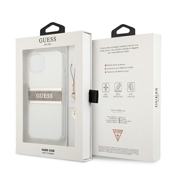 Калъф Guess GUHCP13SKB4GBR 4G Strap Charm, за iPhone 13 mini, прозрачен