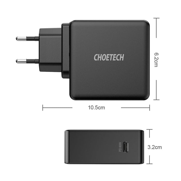 Мрежово зарядно Choetech Q4004 - EU USB - C PD 60W 3A черен