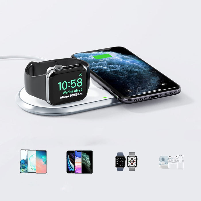 Безжично зарядно Choetech T317, Qi, 2в1, за телефон, за Apple Watch, със стойка, MFI, USB-C, бял