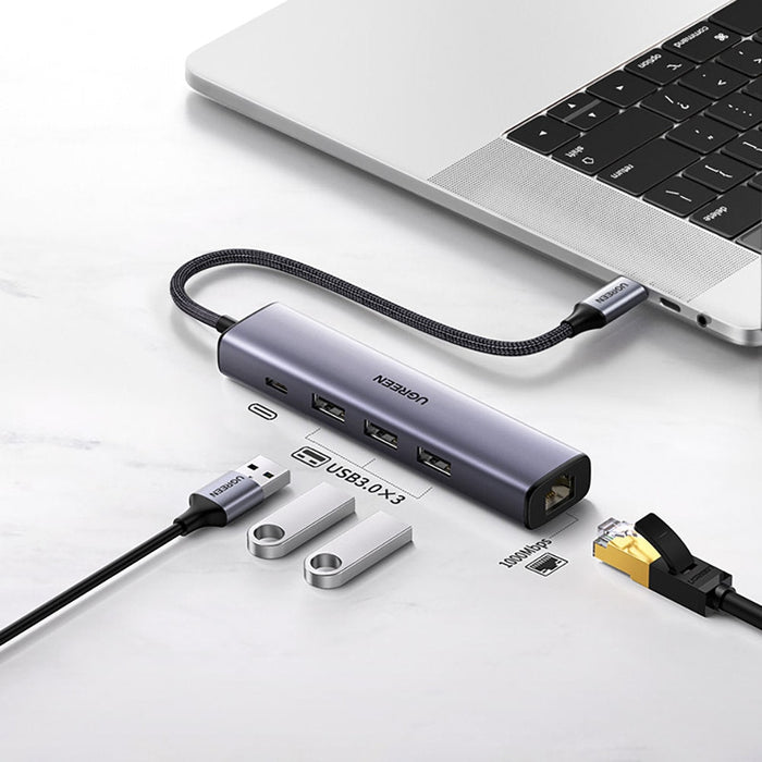 Хъб Ugreen CM475 USB - C към 3xUSB Ethernet RJ - 45 PD сив