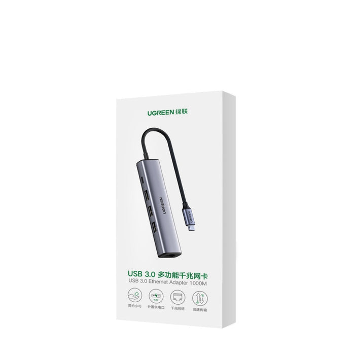 Хъб Ugreen CM475 USB - C към 3xUSB Ethernet RJ - 45 PD сив