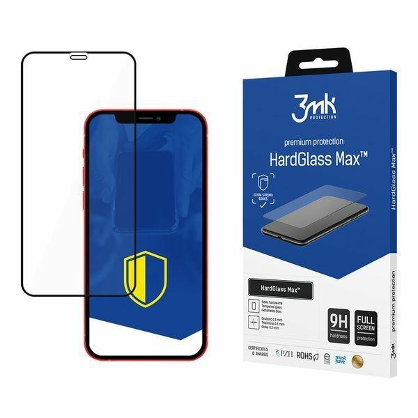 Защитно фолио 3MK Hardglass Max, Стъкло, За iPhone 12/12 Pro, Черен