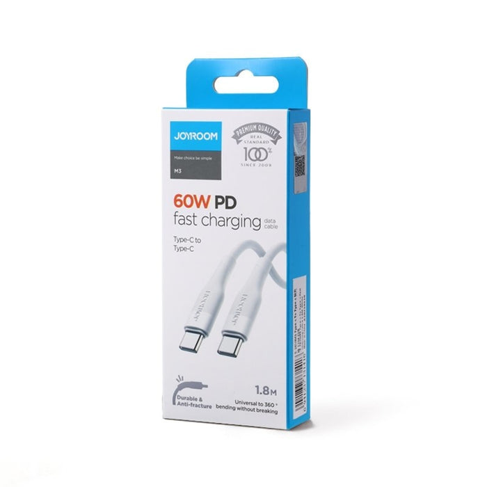 Кабел Joyroom, USB Type C към USB Type C, PD, 60W, 1.8m, Бял