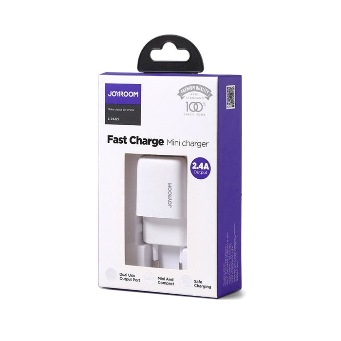 Зарядно устройство Joyroom L-2A121, 2x USB, 12W, 2.4A, 5V, бяло