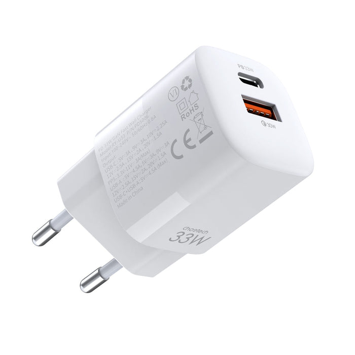 Мрежово зарядно Choetech PD5006 USB - C PD QC 33W бял