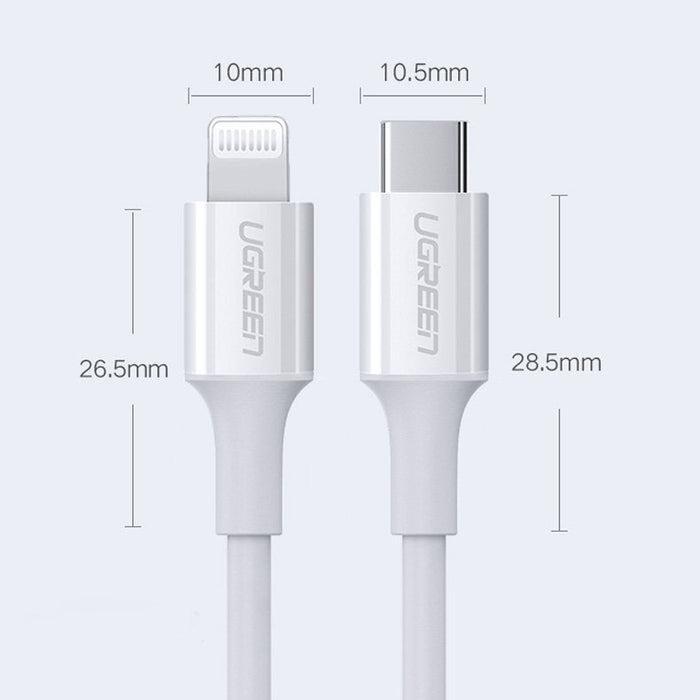 Кабел UGREEN US171 Mfi USB - C към Lightning 3A 0.5m бял