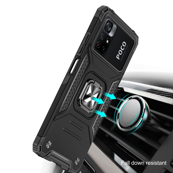 Хибриден кейс Wozinsky Ring Armor с магнитен държач за Mi Poco M4 Pro 5G / Redmi Note 11 5G (China) / Redmi Note 11T 5G / Redmi Note 11S 5G, Син