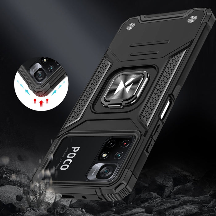 Хибриден кейс Wozinsky Ring Armor с магнитен държач за Mi Poco M4 Pro 5G / Redmi Note 11 5G (China) / Redmi Note 11T 5G / Redmi Note 11S 5G, Син